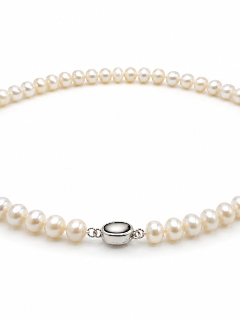Pearl-20--Aaaa Freshwater Pearl Necklace 18 Inch White Pearls Silver Clasp